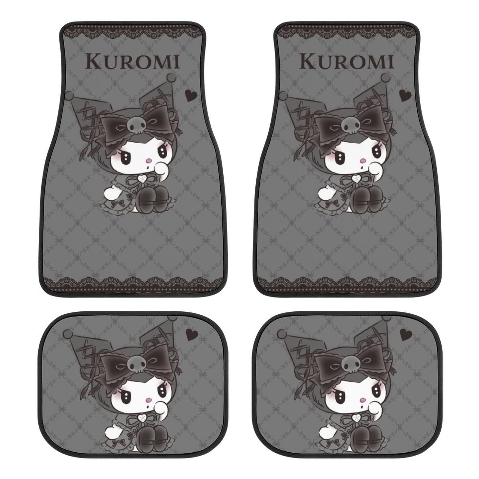 

Floor Easy Protective Car for Kei and Standard Set of 4 Kuromi-chan Mats, Waterproof, Washable, Anti-Slip, Stain-Resistant, Customizable,