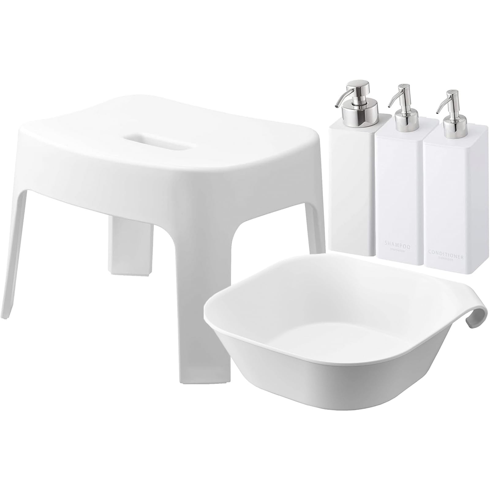 

Магнитный табурет для ванной Yamazaki Сиденье Магнитное ведро Магнитный дозатор Бутылка Tower 6925 1562 5210 4258 4260 (25см Высота) + & Подключение (большой) + (набор белый