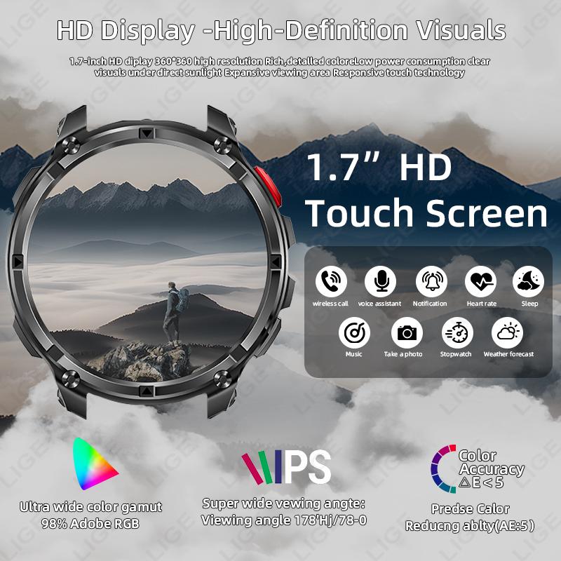New Military Smart Watch 1100mAh Battery Compass LED Flashlight Men Outdoor Sport Watches Bluetooth Call 1.7" HD Smartwatch