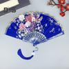 Chinese Style Flower Folding Fan with Tassels Portable Summer Hand Held Cooling Fan Decoration Dance Performance Props Party Costume Accessories