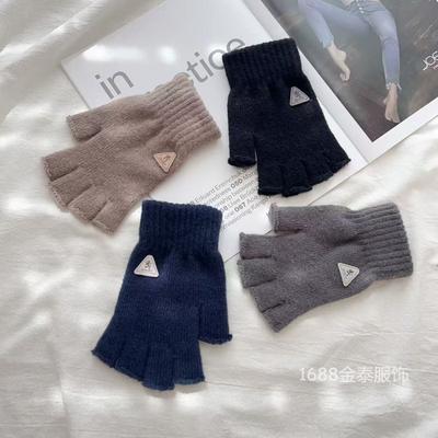 Autumn and Winter Half-finger Gloves Outdoor Adult Riding Non-slip Gloves Knitted Wool Cold-proof Finger Gloves
