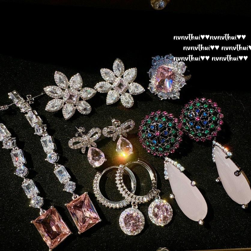 Papalacha Flower Gemstone Earrings, Rich Family Daughter Gold, Plated With 18K Gold Flower Plate Colored Treasure Zircon Water Drop Earrings