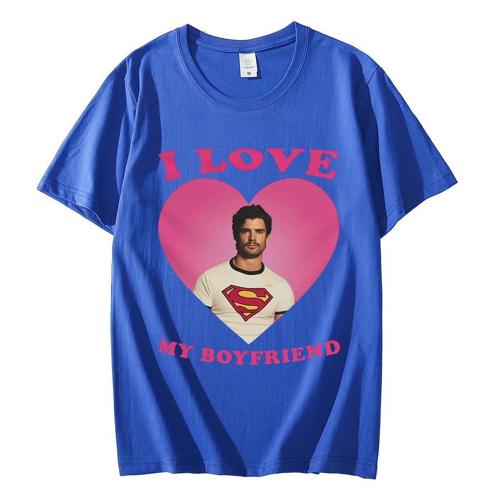 Ich liebe meinen Freund David Corenswet Lustiges Meme T-Shirt Hohe Qualität Mode Übergroße T-Shirts Herren Damen Freizeit Locker sitzende T-Shirts