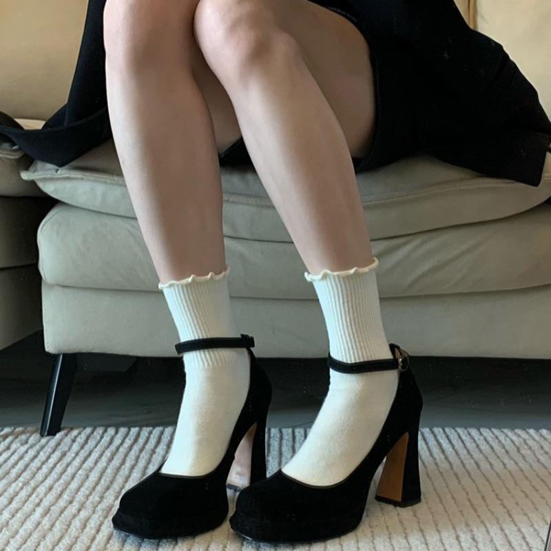 Fashion Women's New Autumn Thick Heel Single Shoes Round Head Shallow Mouth Thick Sole Soft Sole Non-slip Super High Heels