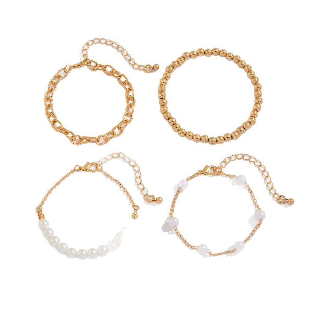 European and American Multi-Layer Beaded Fashion Bracelet Set with Imitation Pearls