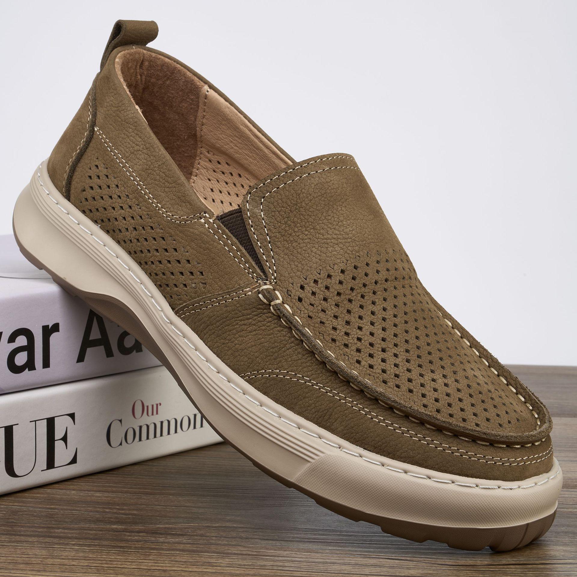 Men s Summer Matte Cowhide Slip-on Shoes – Breathable, Perforated, Lightweight Commuter Design 43
