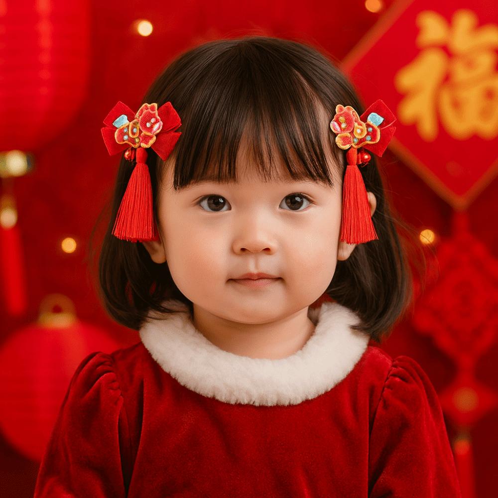 Bow Tassel Hairpin Horse New Year Hair Accessory Traditional Chinese Hair Clip Children's Parties