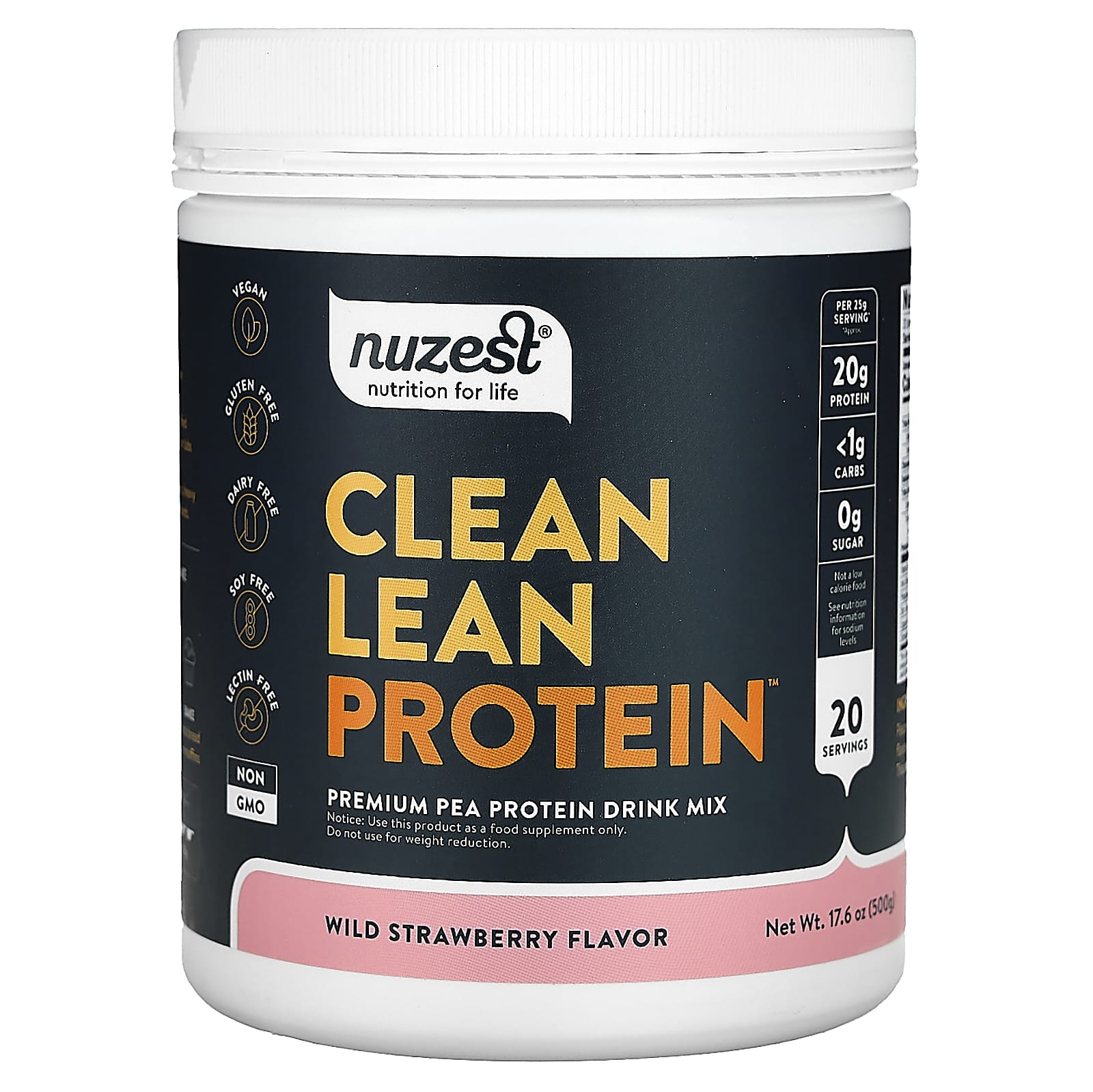 

Nuzest, Clean Full-Fat Protein, Wild Strawberry, 17.6 oz (500 g)