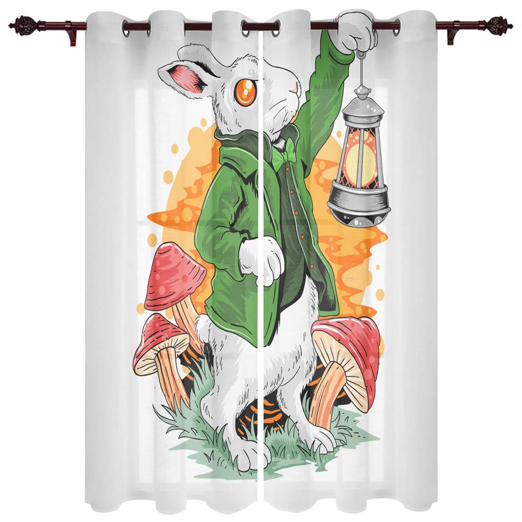 Modern Window Curtains Bunny Rabbit with Flowers Watercolor Luxury Fashion Curtains for Living Room Bedroom Kitchen Drapes