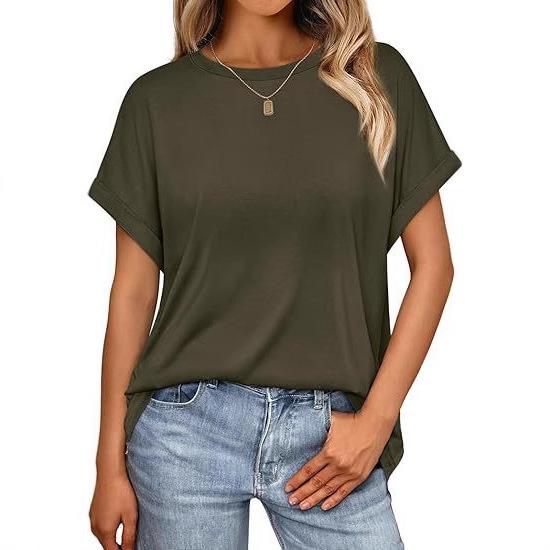 2026 Sommer Damen Einfarbig Locker Rundhals Kurzarm T-Shirt