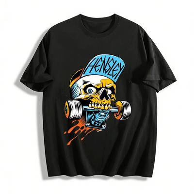 Vintage Skateboard Skull Hensley Print Street Style Casual Tee Pure Cotton T-shirt