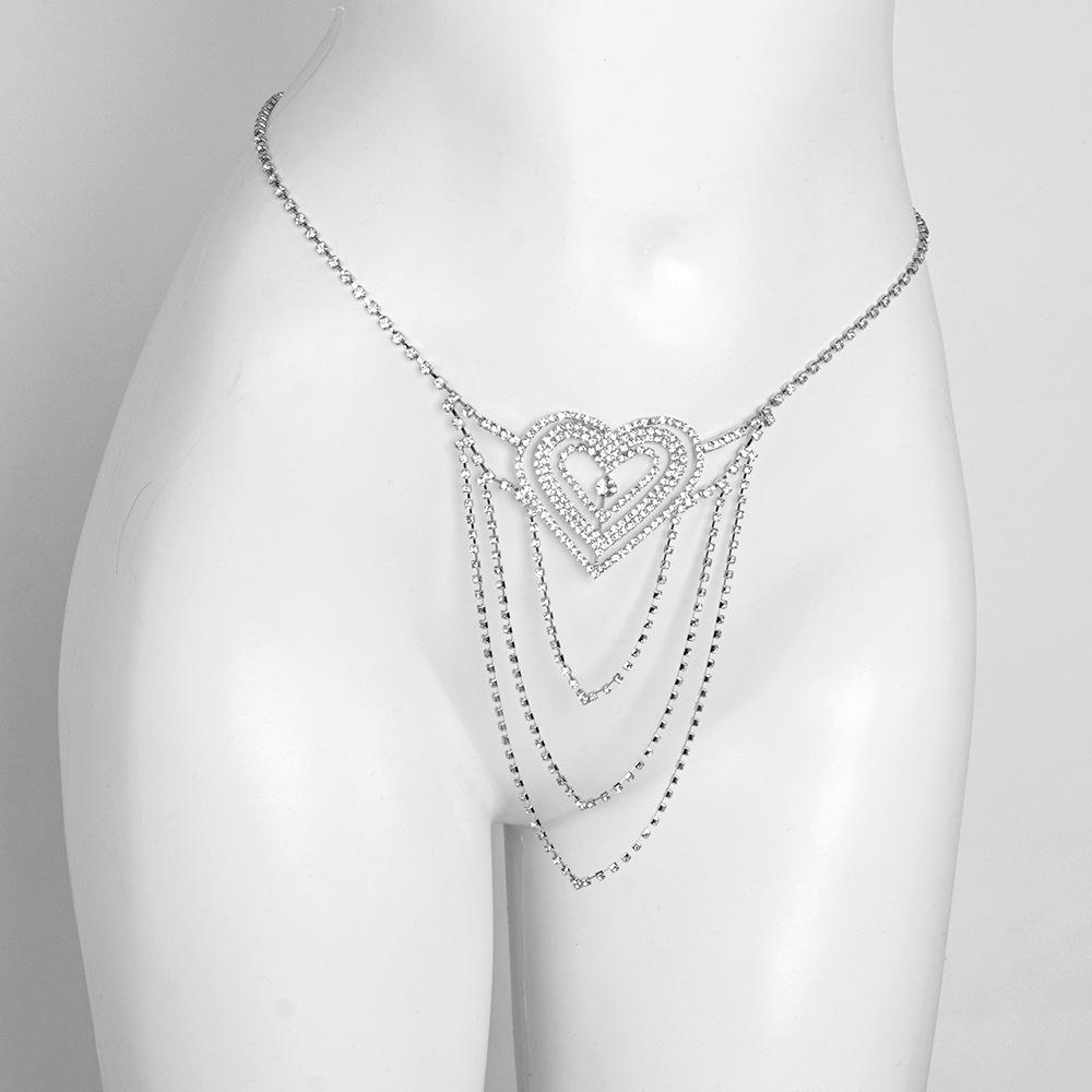 Hot Waist Rhinestone Heart Body Chain Panties for Women
