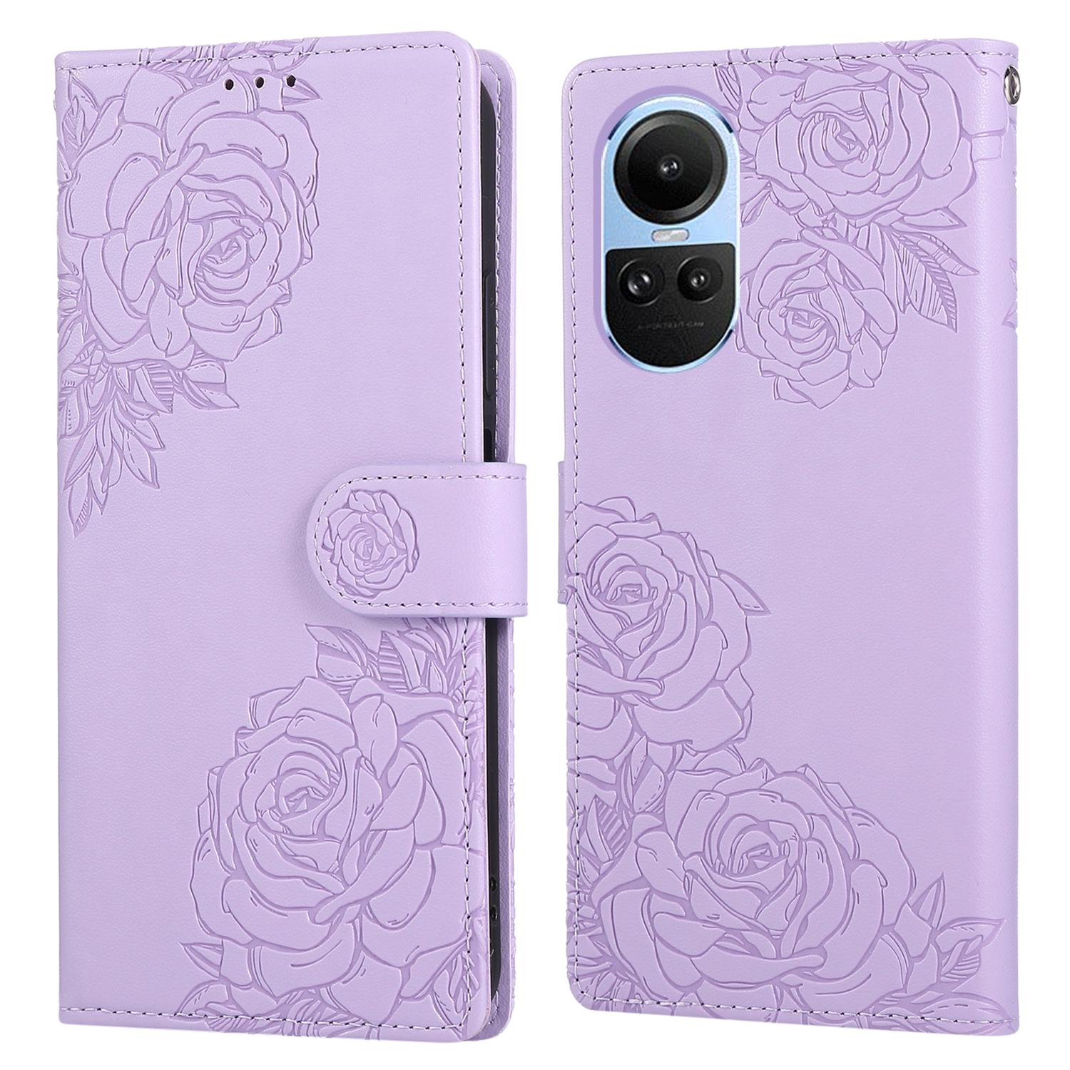 

Для Oppo Reno10 5G (Глобальный)/Reno10 Pro 5G (Глобальный) Чехол Кошелек из ПУ кожи с розовым цветком и 3 отделениями для карт Light Purple