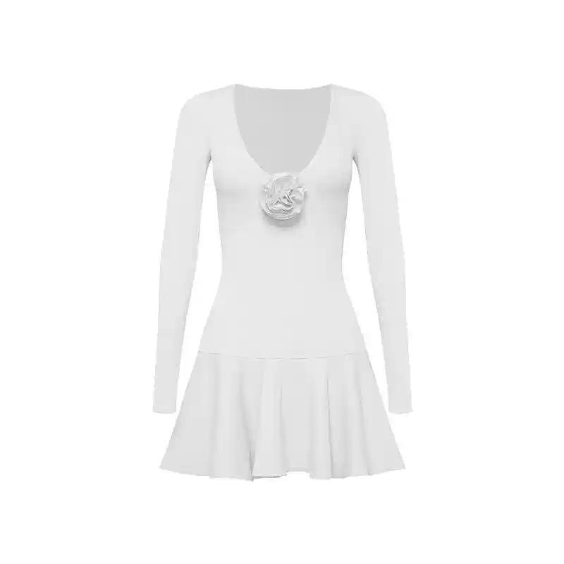 

3D Цветочный комбинезон с V-образным вырезом и нагрудными вкладышами, приталенный крой, противоударный, с асимметричным подолом, платье для йоги и тенниса для женщин Large