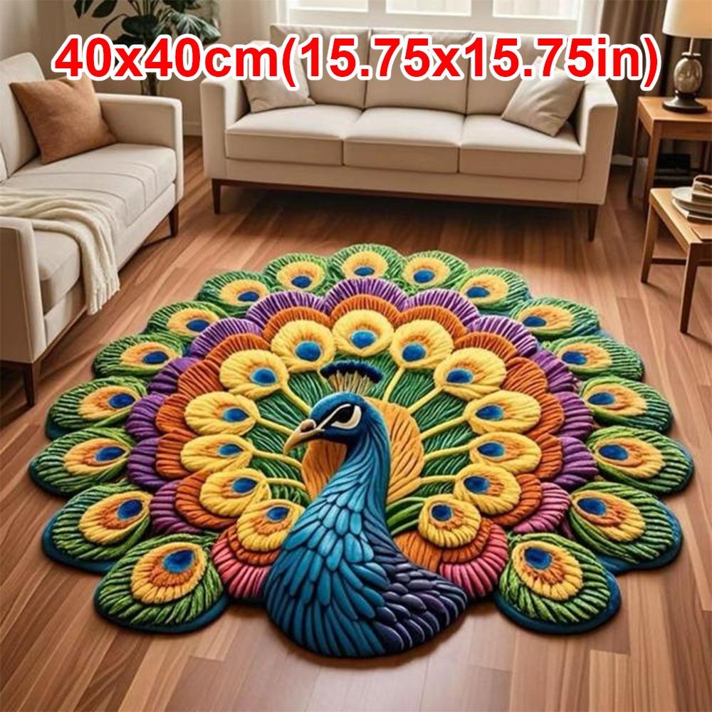 Soft Peacock Carpet Non-slip Bathroom Floor Mat Portable Blanket  for Living Room Tea Table Bedside