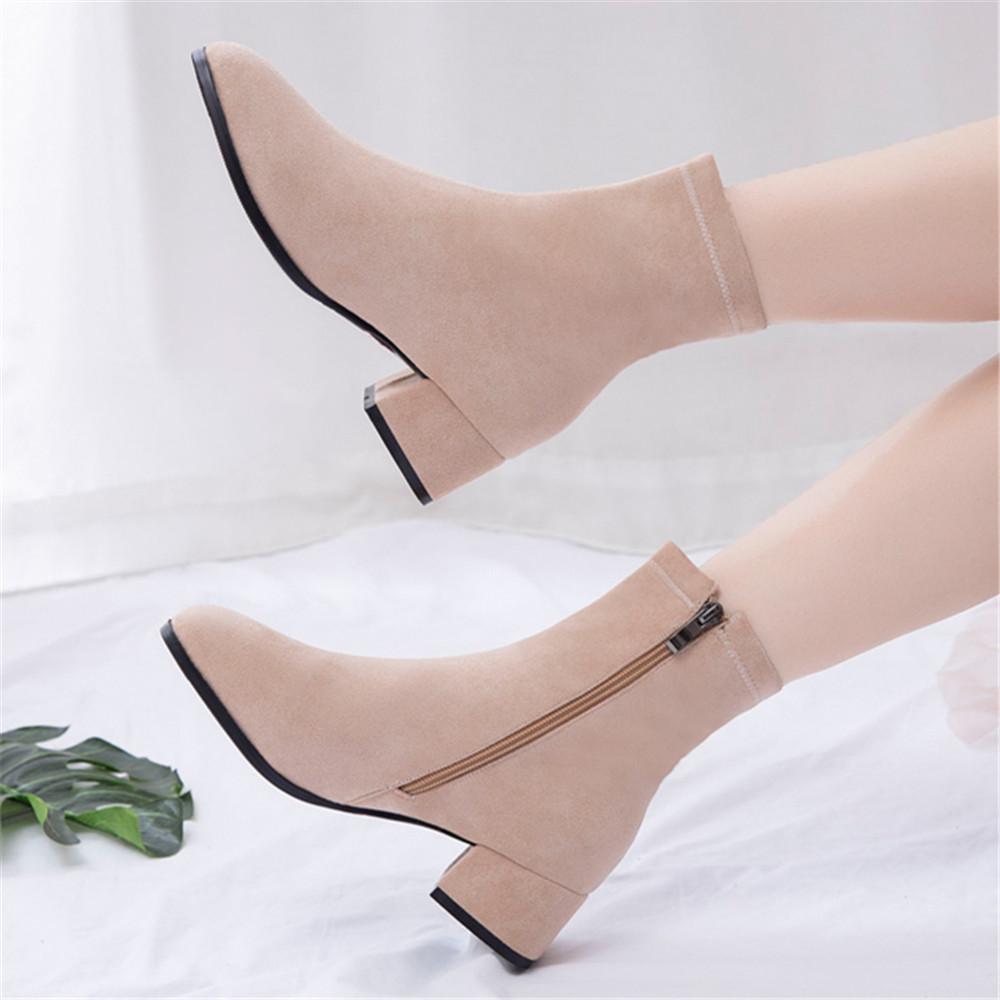 Woman Ankle Boots Autumn Winter Round Toe Low Heel Flock Black Comfortable Booties Lady Shoes Big Size 31 32 33 40 41 42 43