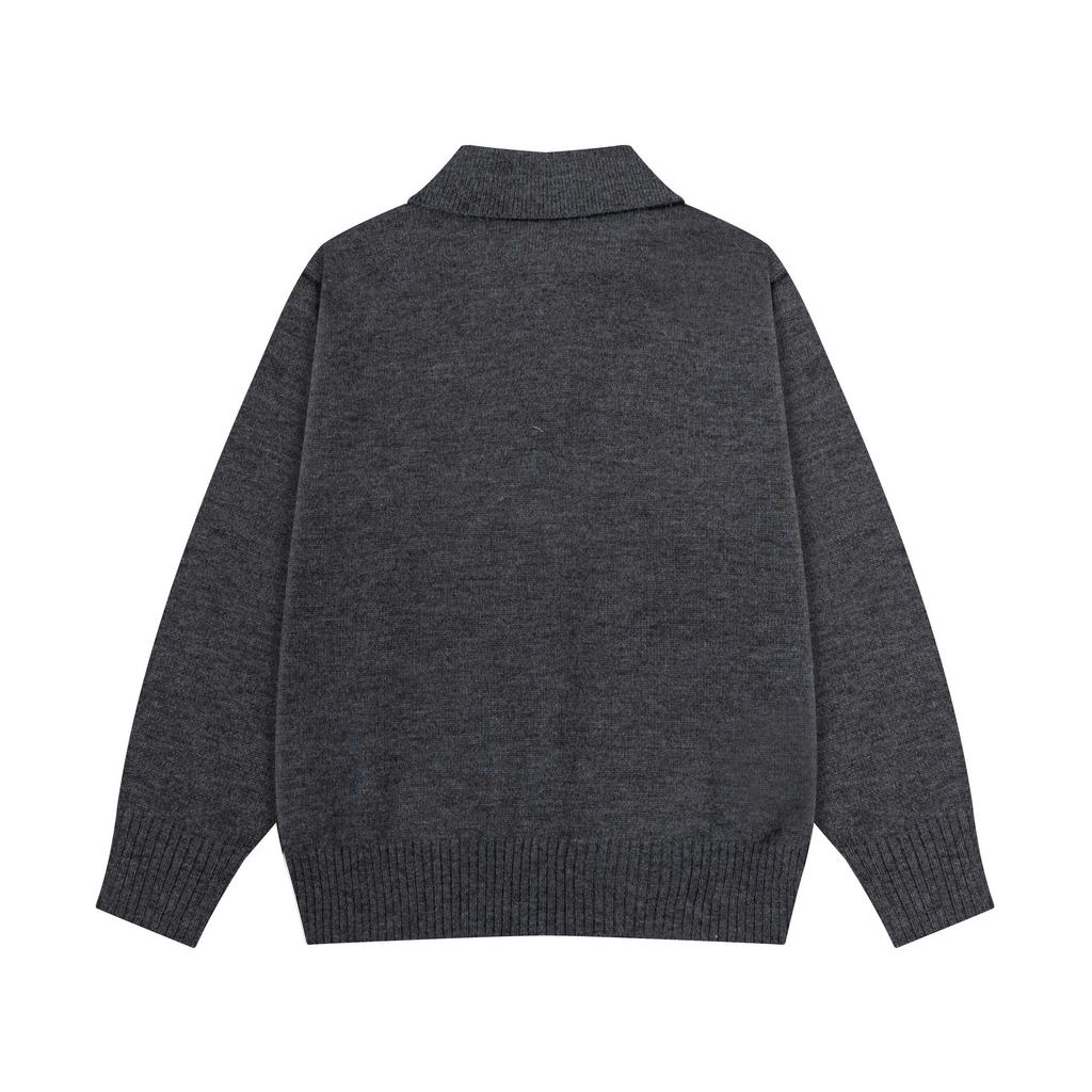 8199 AMI Autumn and Winter White Heart-shaped Jacquard Alpaca Wool Blended Loose Sweater Polo Collar Men Pullover Sweater
