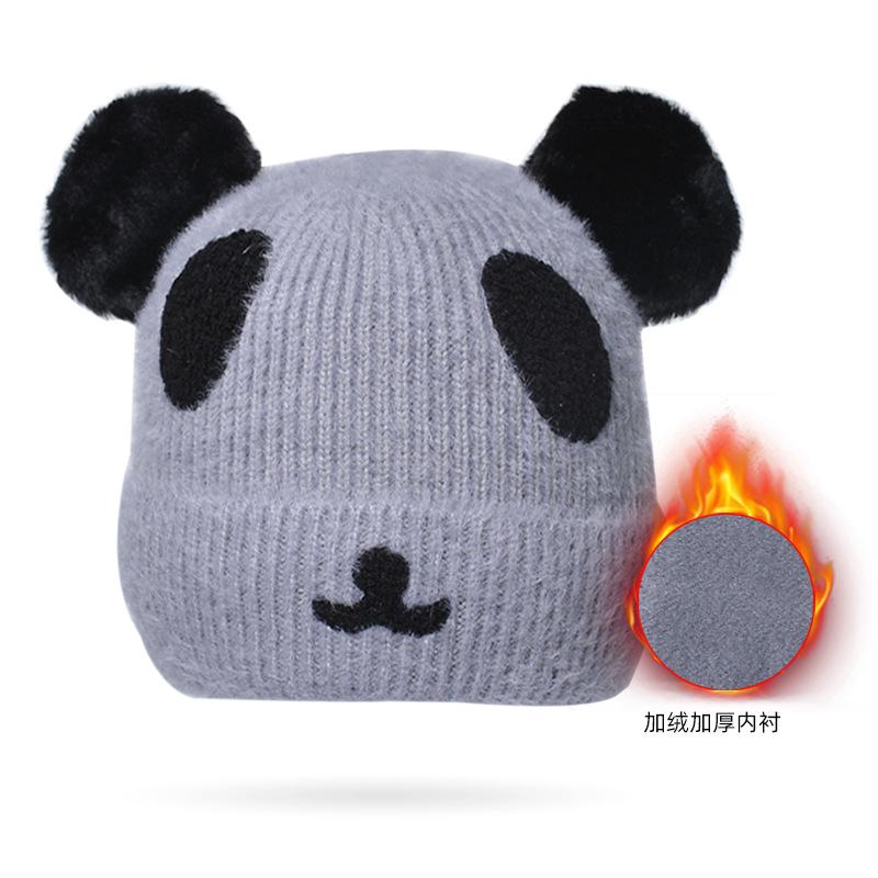

Осенне-зимняя вязаная шерстяная шапка с милым медведем, женская флисовая шапка с рисунком черепа, уличная теплая шапка с защитой ушей для женщин, лыжная кепка серый