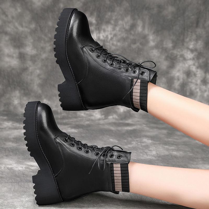 Thick-soled Martin Boots for Women's 2025 Autumn and Winter New Socks, Short Boots, Velvet Versatile Cotton Boots To Increase the Height of Leat