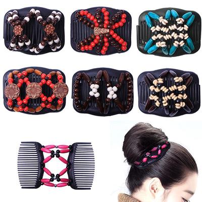 1 Pieza Peine para el Cabello Accesorios Mágicos de Doble Deslizamiento Pinza para el Cabello Vintage Cuentas de Madera Pasador para el Cabello Mujer Decoración Elástica