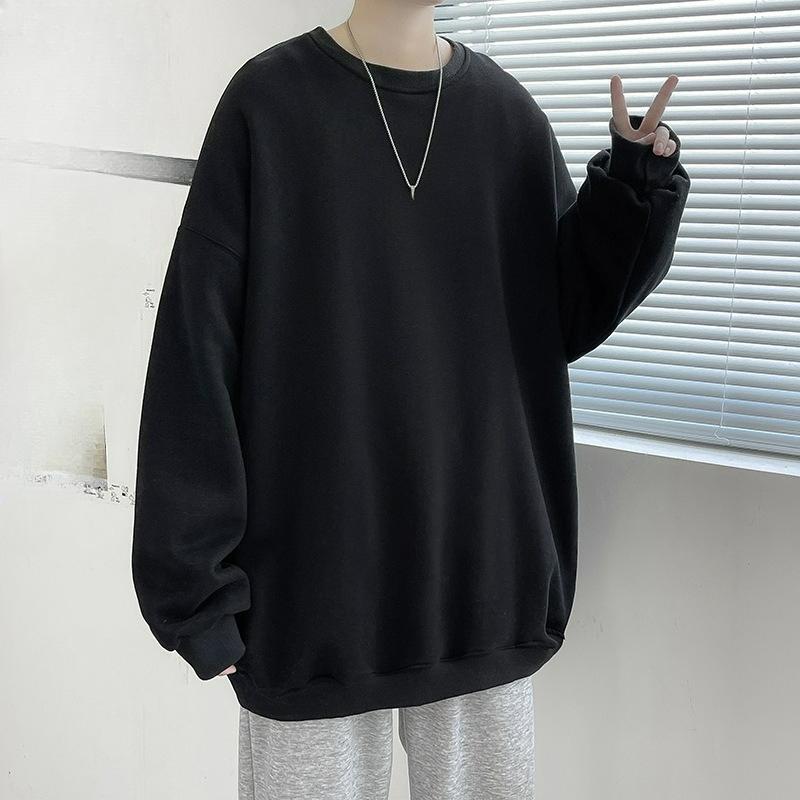 

Men s Sweater Spring and Autumn Loose Casual Chinese Cotton Round Neck Sweater Men s Pullover Long-sleeved Solid Color Bottoming Shirt XXXXXL чорний