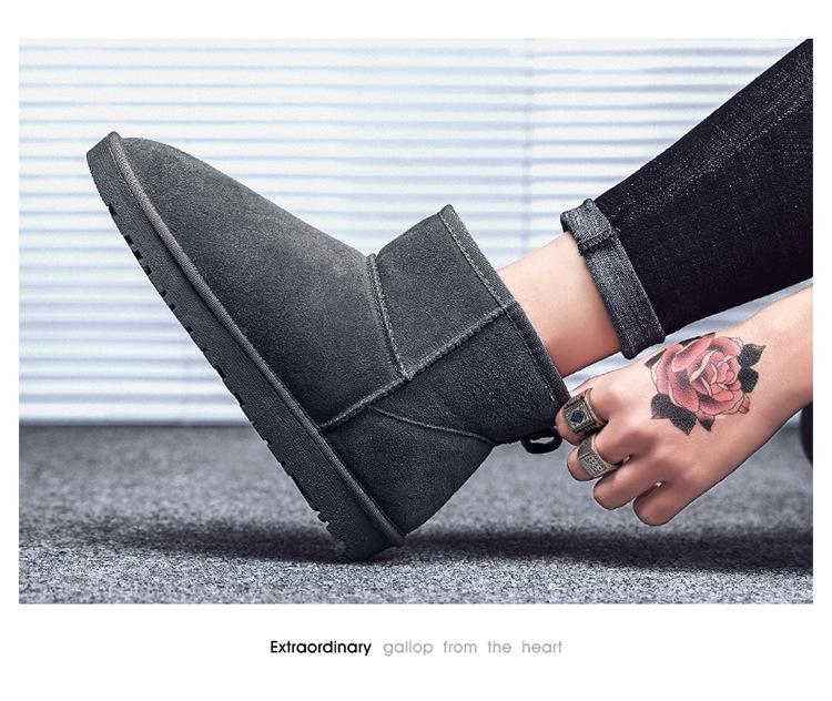 Winter New Shoes for Men Women Leather Boots Warm Plush Leather Casual Shoes Couples Thick-soled Short Snow Boots 35-46