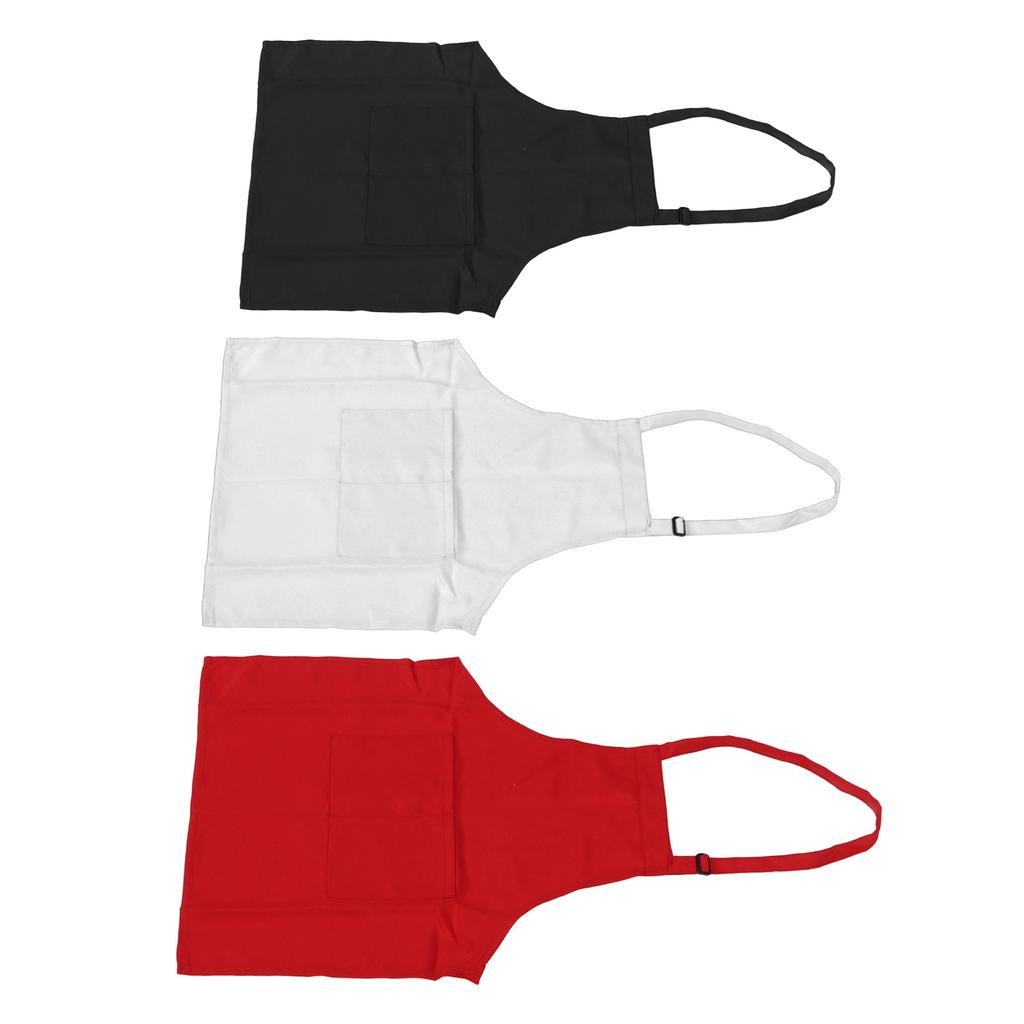 3Pcs Children Aprons Baking DIY Kids Aprons with Pockets for Boys Girls Aged 3?6 White Red Black S