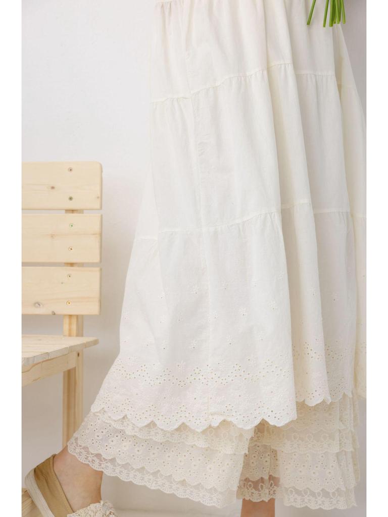 Women's Forest Style Embroidered Layered Lace Long Dress