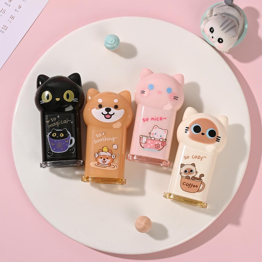 1/4pcs Cozy Cat Pencil Sharpener Mini Transparent Cartoon Kitties Manual Sharpeners Stationery School Kids Gift Reward