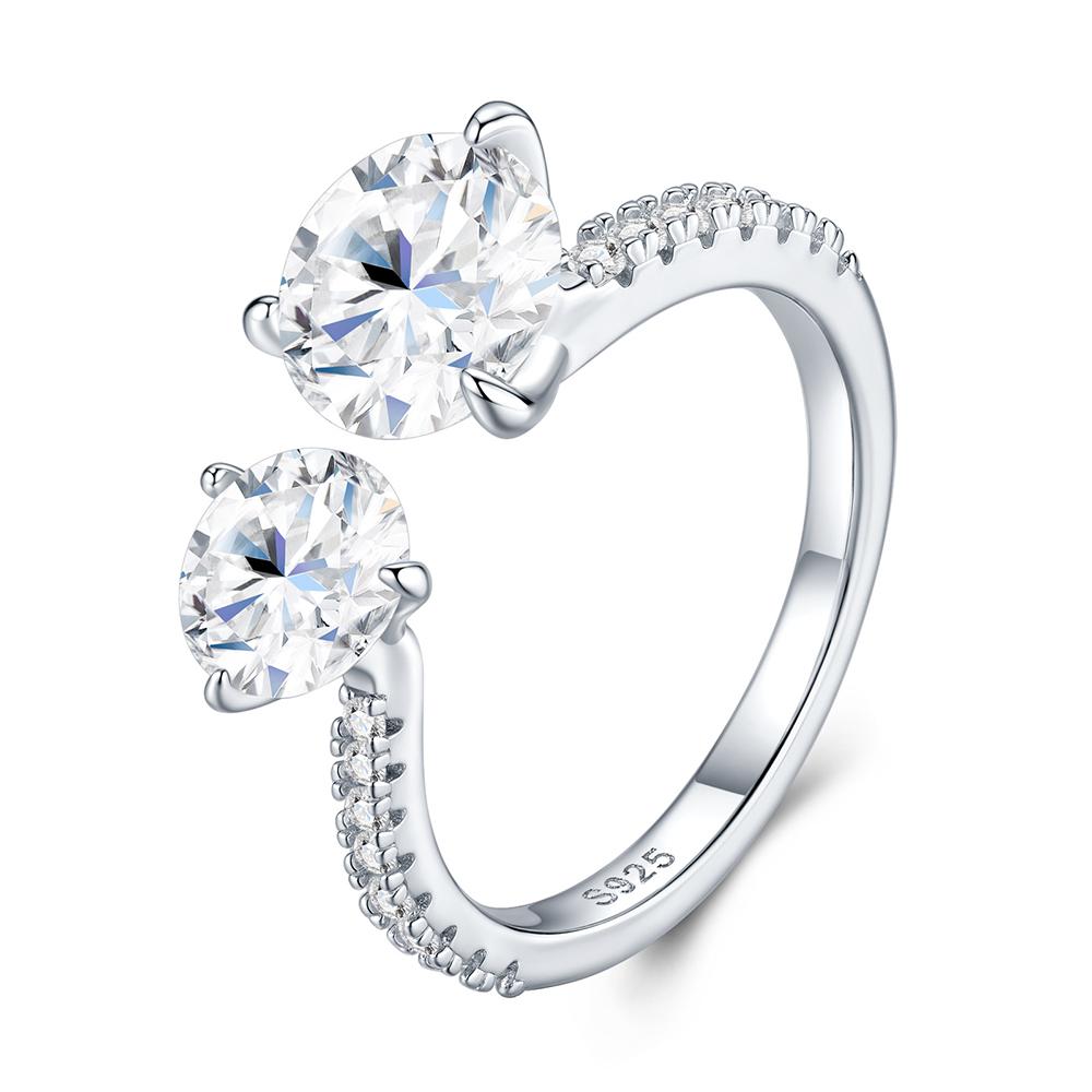 6.5mm 8mm Double Round Brilliant Cut Moissanite Ring for Women CopperOpen Ring Wedding Engagement Bands Jewelry