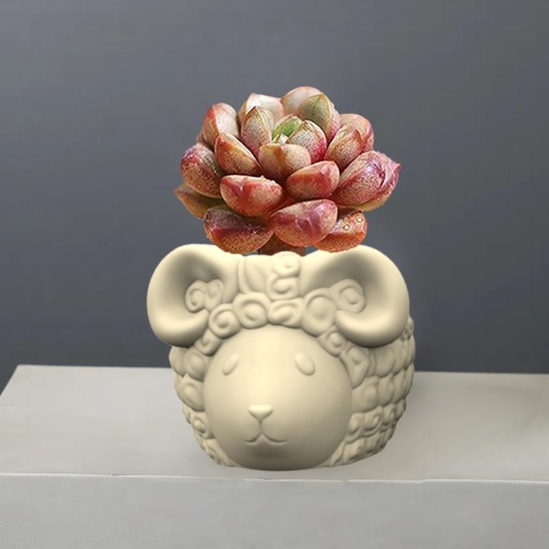 Sheep Animal Gypsum Flower Pot Silicone Mold Epoxy Resin Casting Mold Succulent Vase Cement Clay Mold Pen Holder Mold