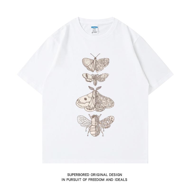 

220GSM Тяжелая футболка из 100% хлопка, мужская повседневная футболка с круглым вырезом и принтом Bug Scifi, базовые мужские топы, футболка