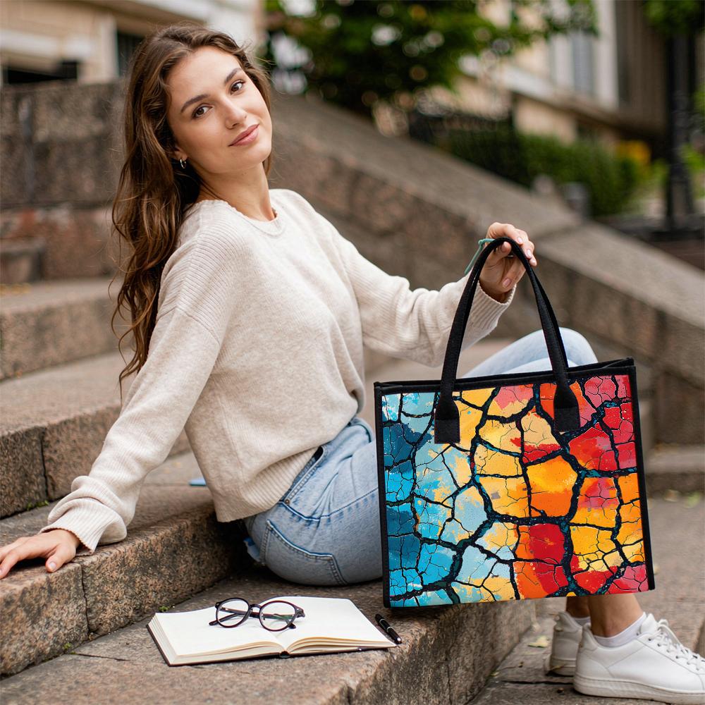 Colorful Cracked Pattern Tote Bag Stylish Casual Shopping Handbag for Daily Use
