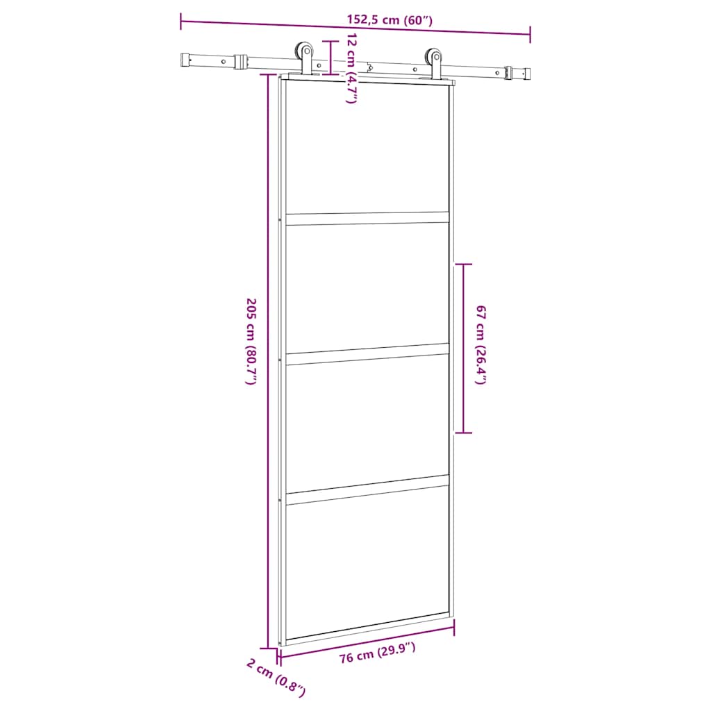 Sliding Door with Fittings 76 x 205 cm Tempered Glass & Aluminum