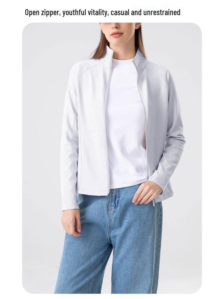 Lulu Women's Sand Wash Softshell Jacket: Brushed, Light Sport Long Sleeve with Stand Collar & Zipper for Autumn/Winter