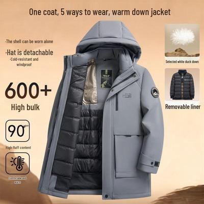 Men's Mid-Length Fitted Down Jacket with Detachable Liner - Business Casual Winter Wear