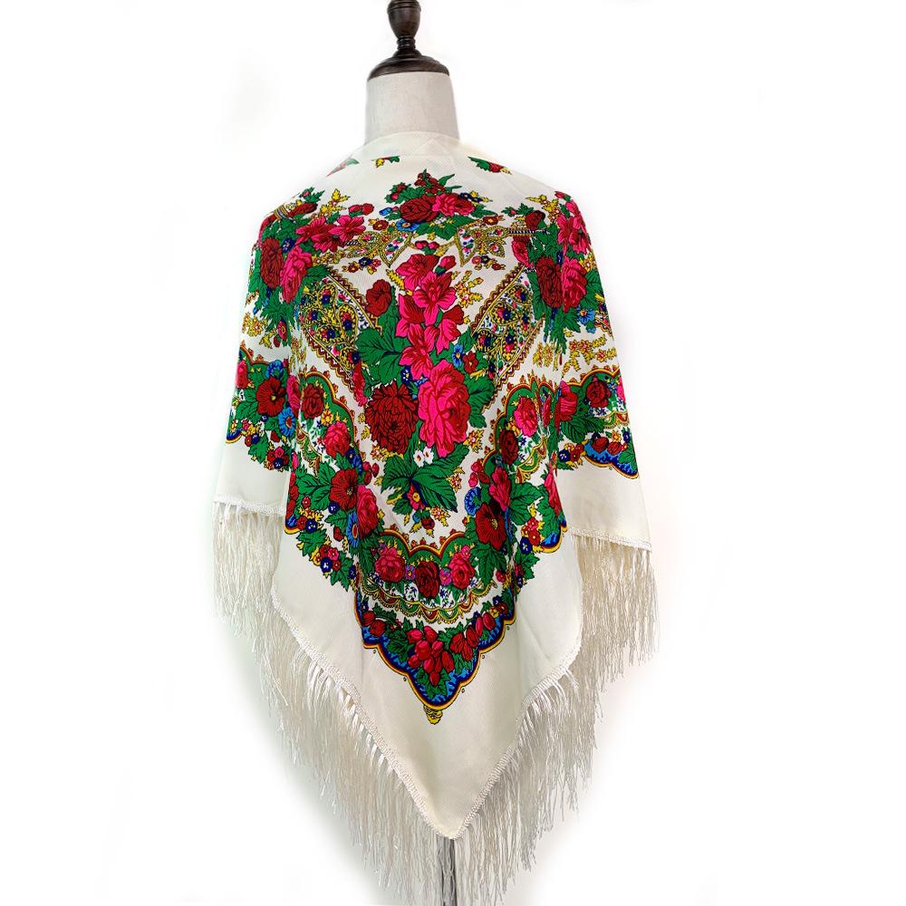 Vintage Russian Square Tassel Shawl Scarf