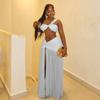 Women's Two-piece Set Sleeveless One Shoulder Top High Waist Maxi Skirt Streetwear Split Cutout Matching Outfit Summer Beach Suit