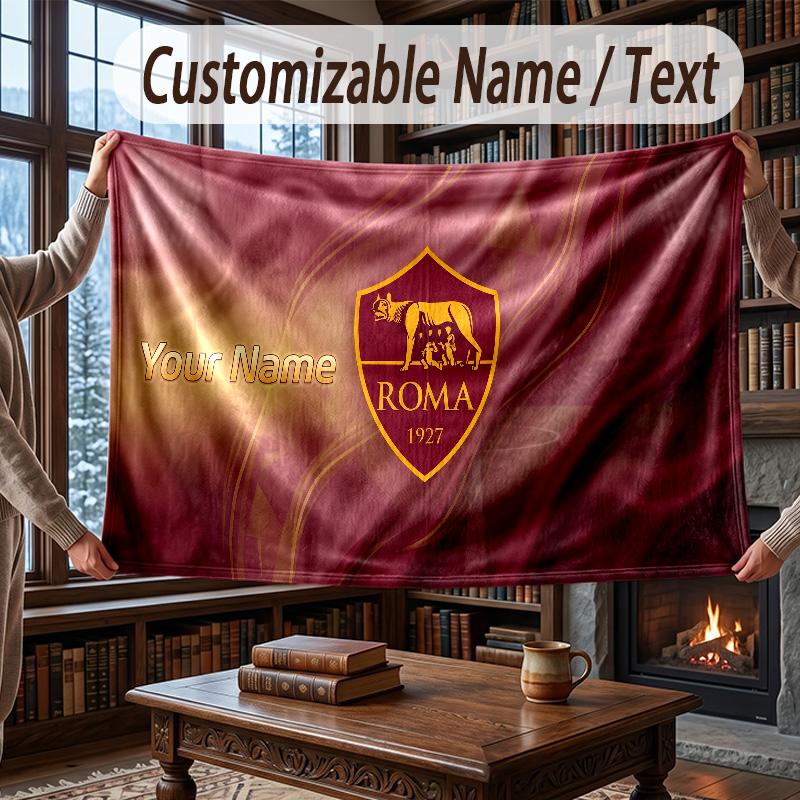 Custom Name Flannel Throw Blanket AS Roma FC Pattern Warm Home Decoration