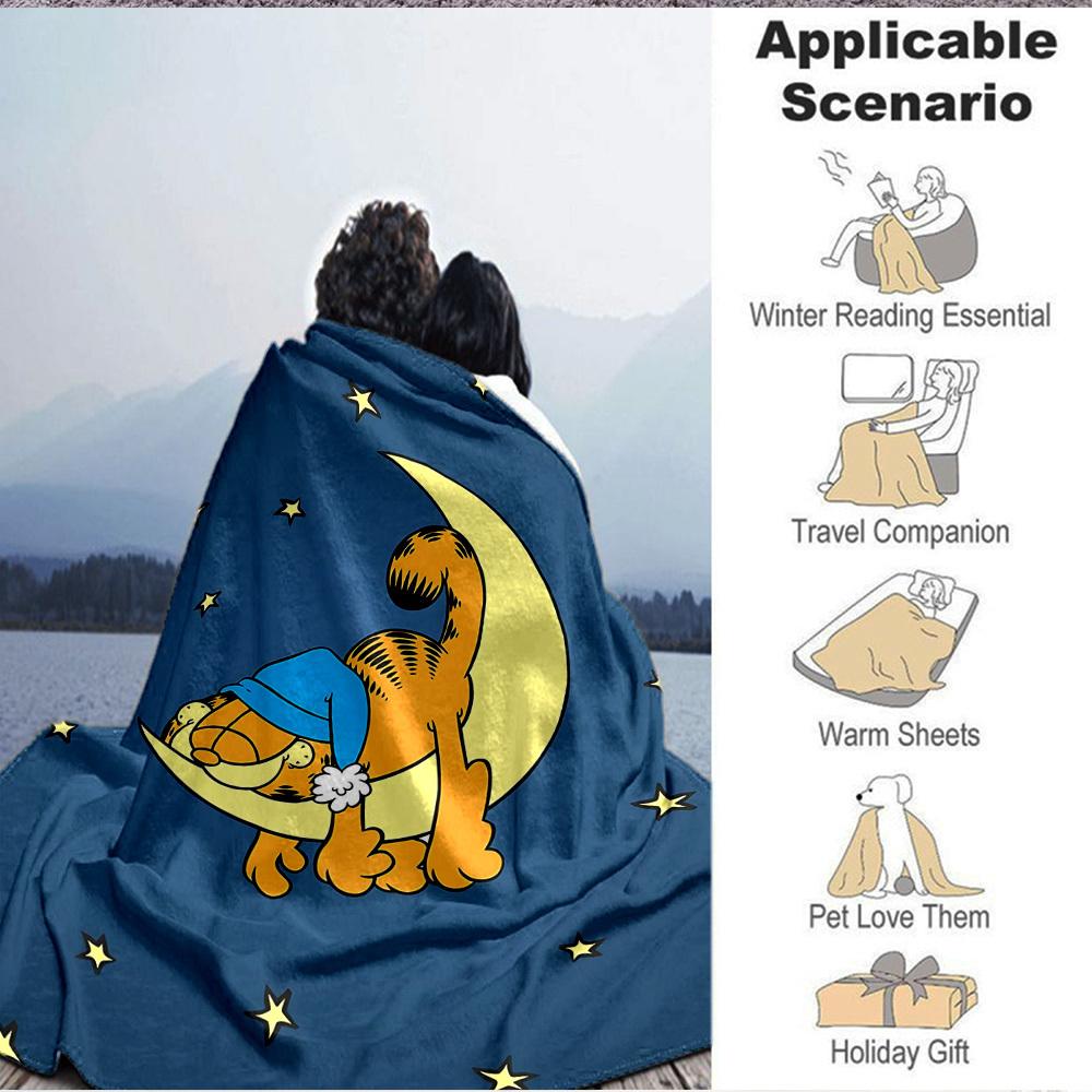 1pc Garfield Cat Flannel Throw Blanket HD Printed Lightweight Soft Warm All Season Blanket for Sofa, Bed, Travel, Camping Machine Washable