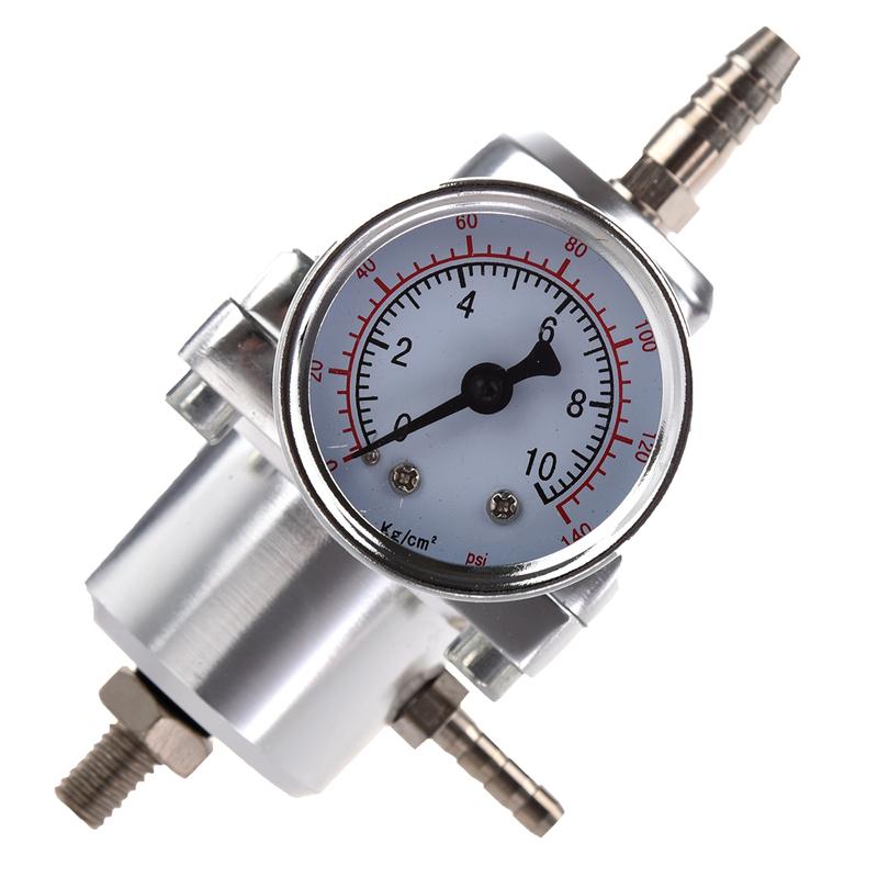 Universeller einstellbarer Kraftstoffdruckregler für Autos mit Manometer Silber