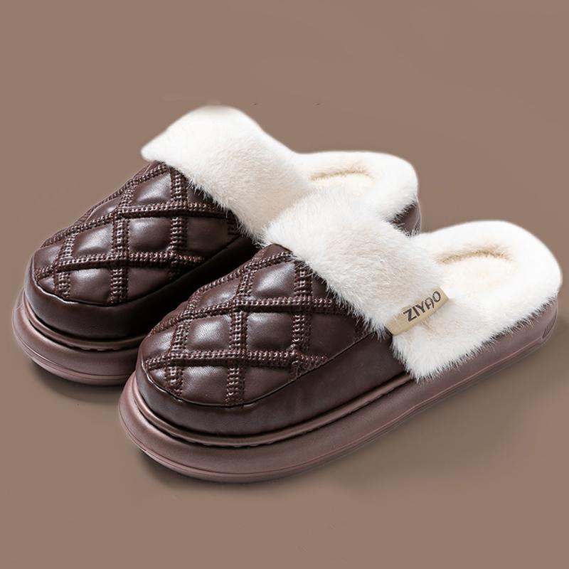 Fashion Indoor Waterproof Cotton Slippers for Women Thick Bottom Non Slip Home Plush Slides Woman Comfortable Fluffy Platform Slippers