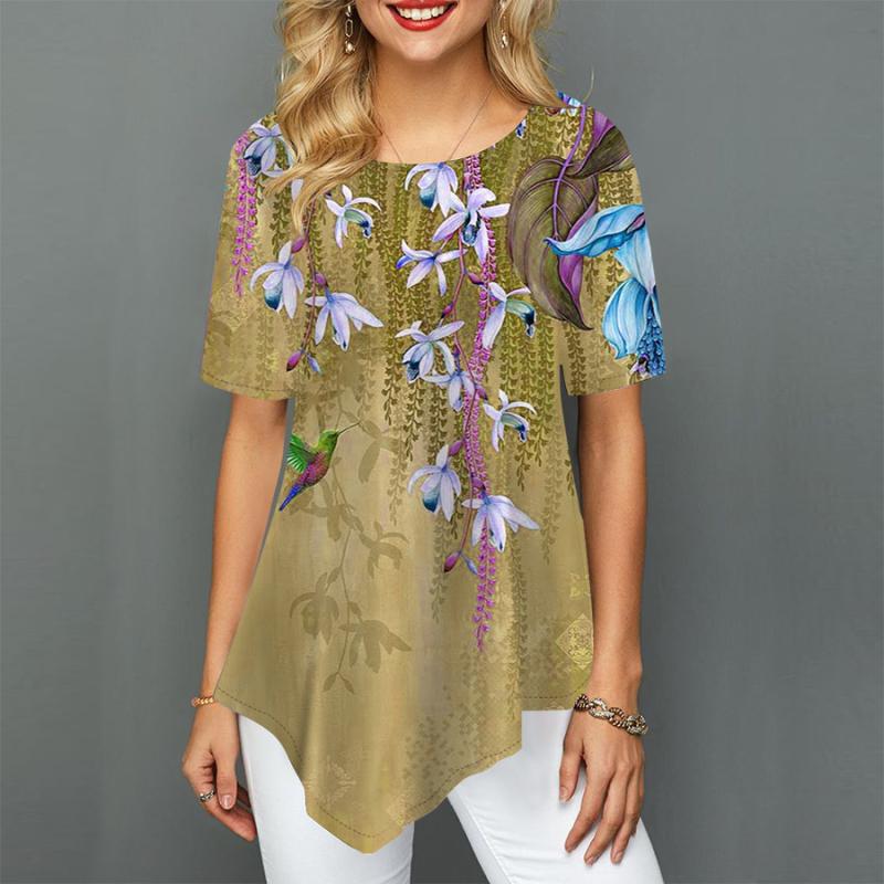 T-shirt da Donna a Manica Corta con Stampa Floreale Grafica Girocollo Top Lungo XS-8XL/Stampa 3D