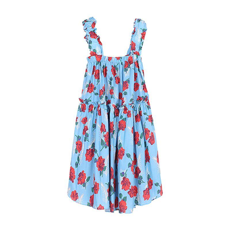 

Ретро Лямки-спагетти Летний Приморский Отпускной Стиль Цветочная Юбка Blue All yards