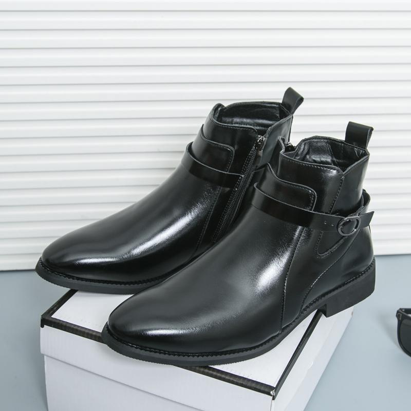 

Модный Ретро Бренд Мужские Осенние Модные и Удобные Кожаные Ботинки на Высокой Подошве Классические Мужские Заостренные Ботинки с Боковой Молнией Дышащие Короткие Ботинки 38 чёрный