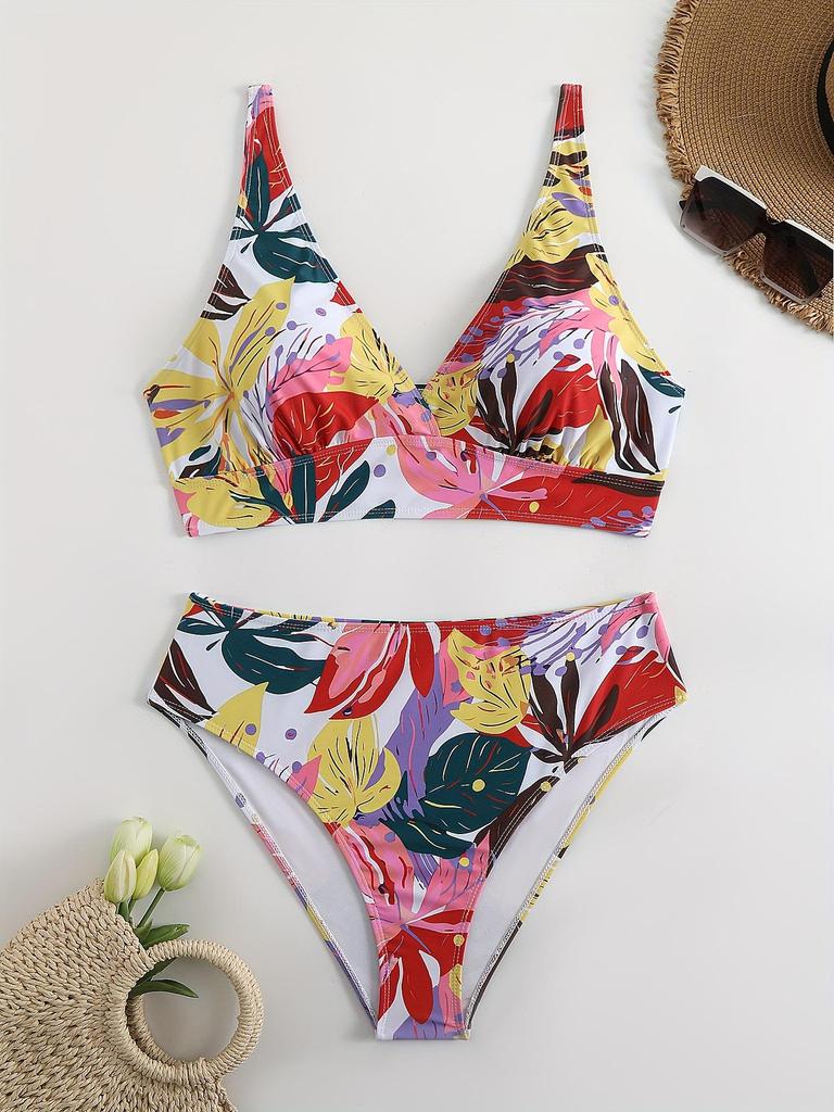 Cross-Border Split Bikini: Sexy Bandeau Print Triangle Swimwear for Women
