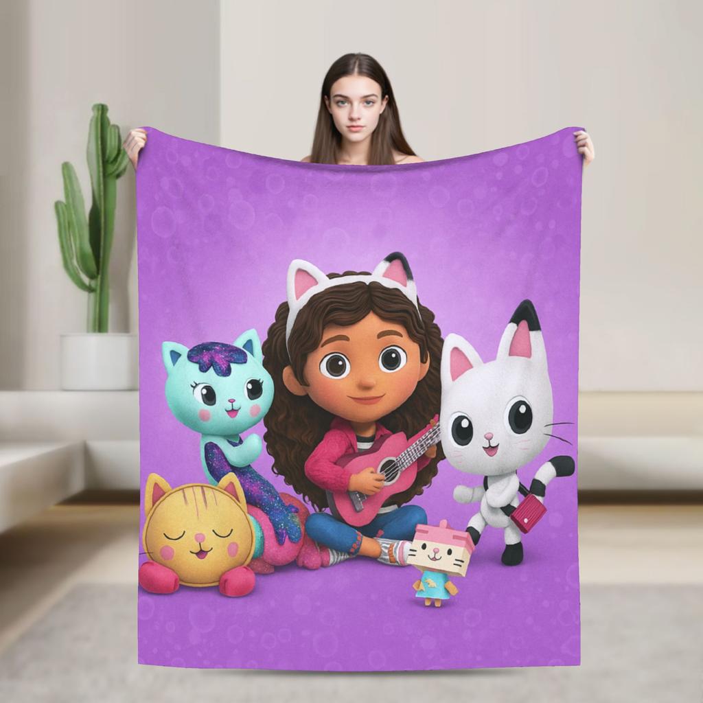 G-Gabby’s Dollhouseds Plush  Warm Soft Blanket  Children Plush Throw Blanket Print Couch Chair Flannel Bedspread Sofa Bed Cover