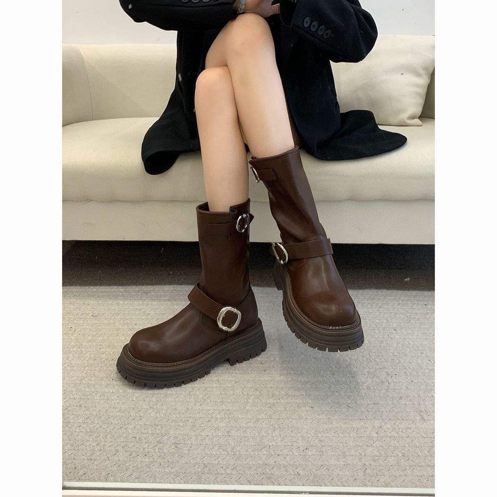 Brown Retro American Thick-soled Heightening Martin Women's 2025 New Versatile Autumn Thin Short Boots