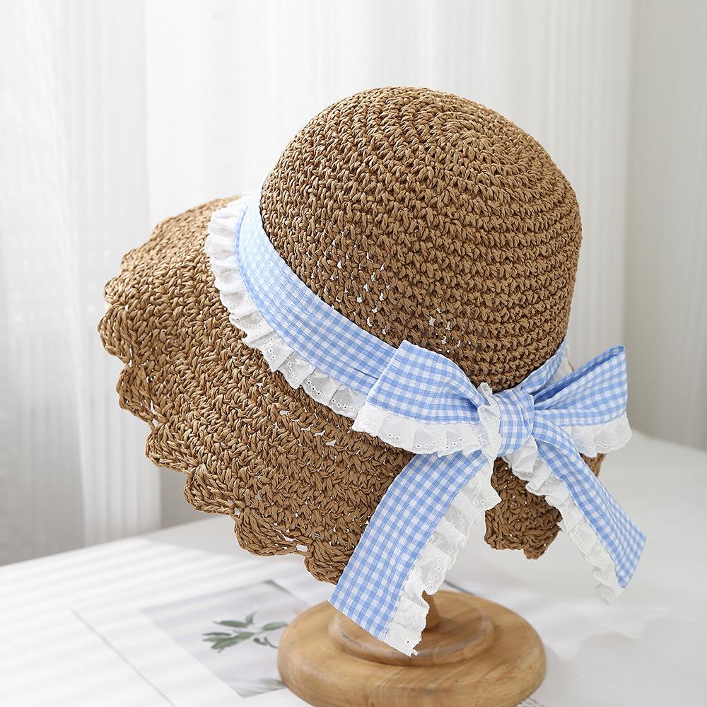 

Sun Hat Summer Hats For Women Girls Sweet Bow Plaid Ribbon Beach Accessories Korean Foldable Seaside Holiday Sunhat Bucket Hat 56-58cm хакі