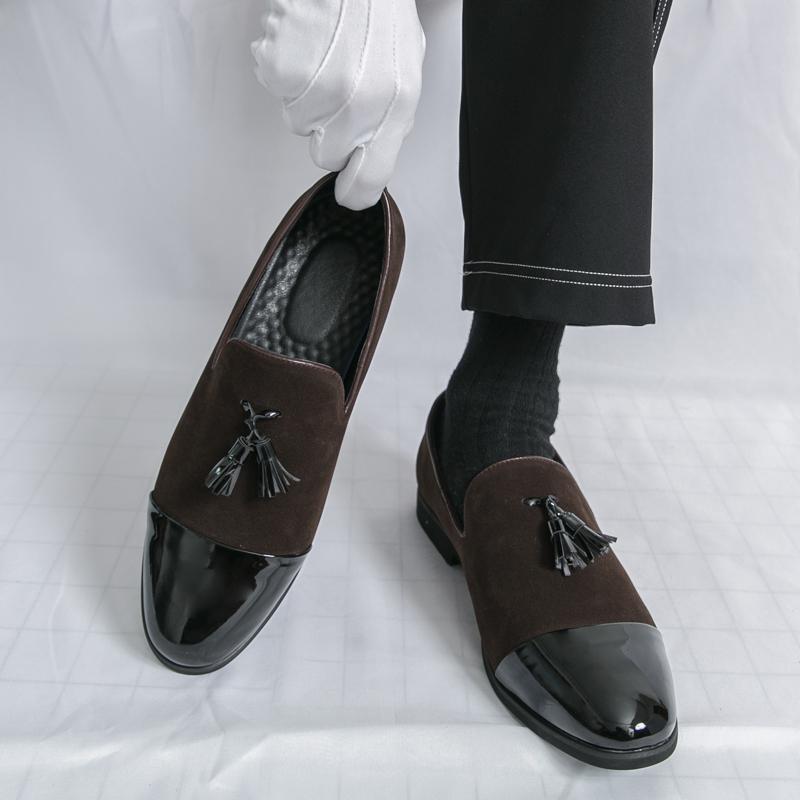 Men Loafers Leather Individuality Formal Business Shoes Coffee Slip On Flats Wedding Dress Prom Shoes Over Sized
